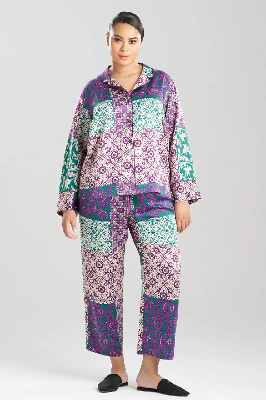 women's pajama sets with a fitted top and loose pantsTapestry Notch PJ