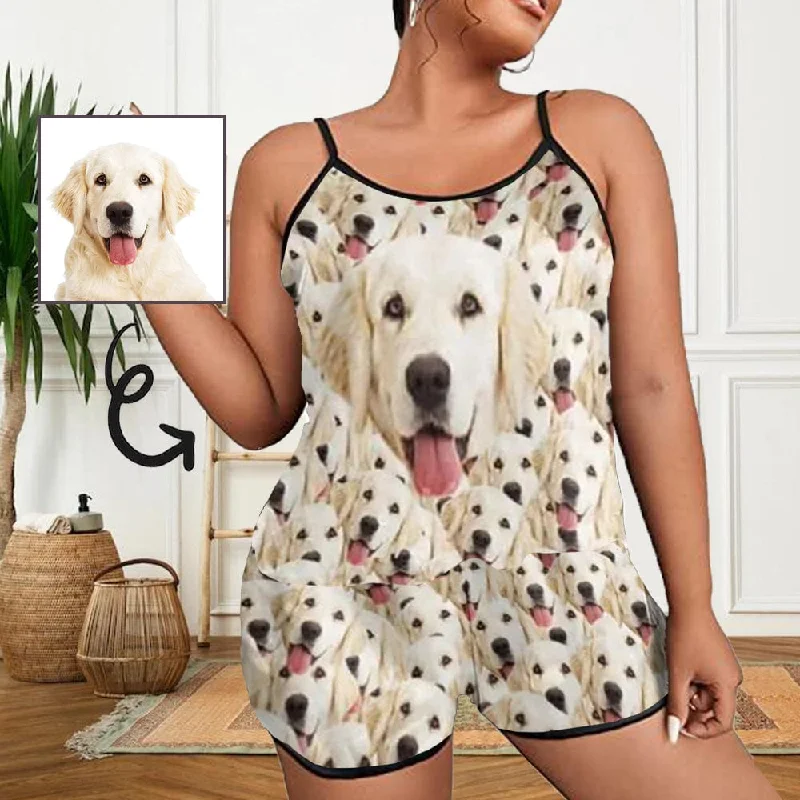 women's nightgowns with a hypoallergenic material#Plus Size Pajama Set-Custom Pet Face Plus Size Women's Sexy Cami Pajamas Set