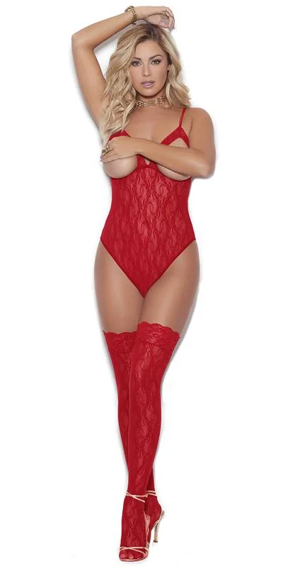 affordable women sexy lingerie onlineSexy Fire Floral Lace Open Cup Teddy with Stockings