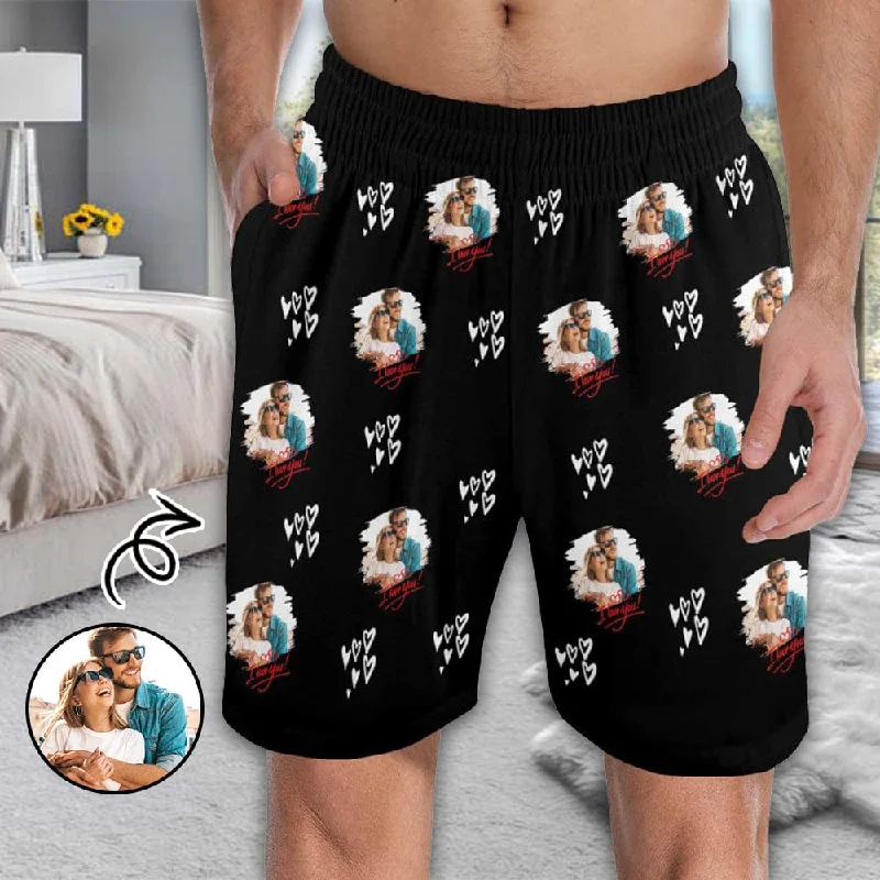 Custom Face Men's Pajama Shorts Personalized Love Photo Sleepwear Shorts