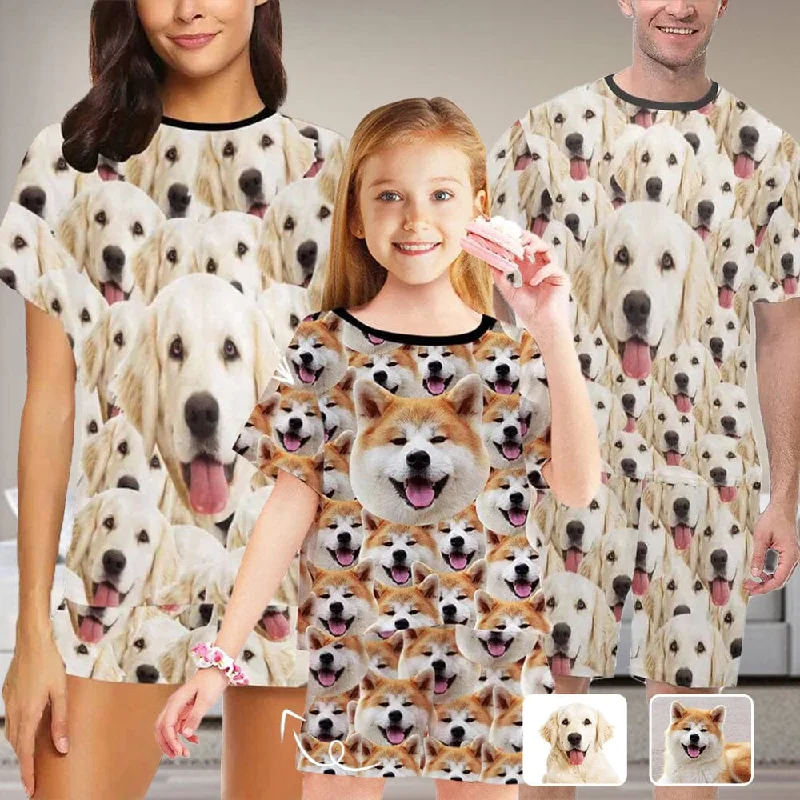 women's nightgowns for a beach vacationCustom Face Pet Dog Seamless Sleepwear Personalized Family Matching Short Sleeve Pajamas Set