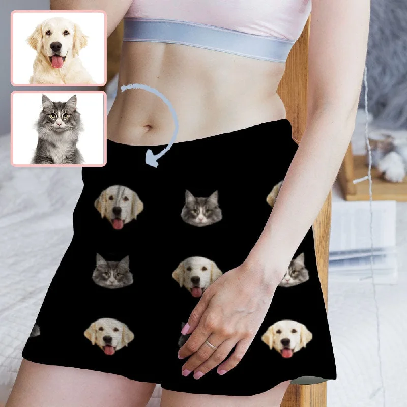 women's nightgowns with a sheer panelCustom Face Women's Pajama Shorts Personalized Cat Dog Pictures Sleepwear Shorts