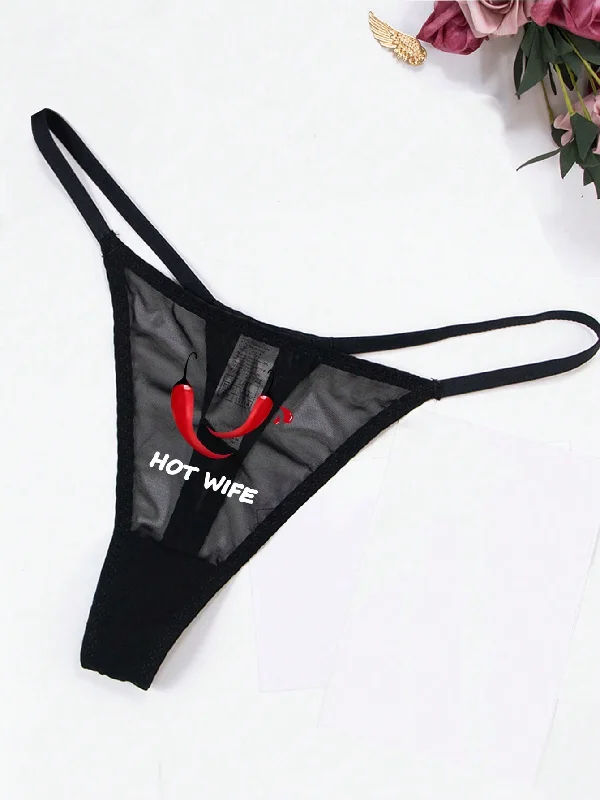 luxury brand women sexy lingerieWomen's Sexy Lace Red Pepper, Letter & Heart Printed Breathable Thong Panties