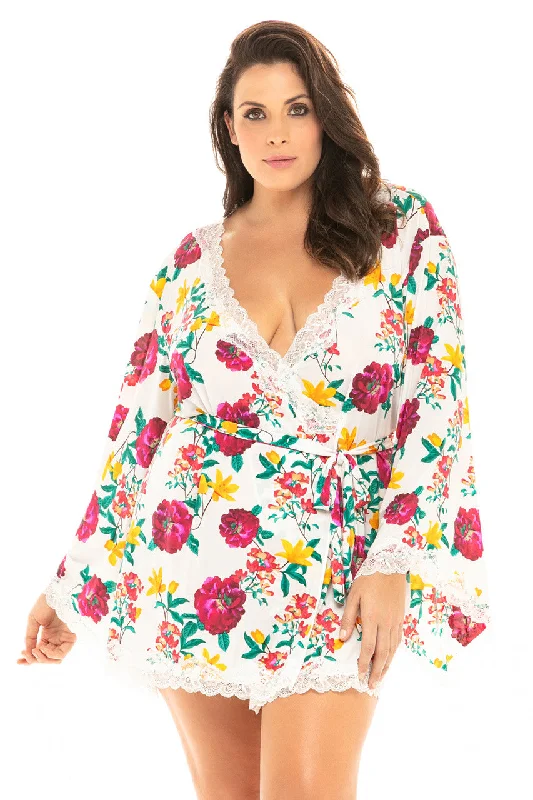 women robes with moisture - wicking fabricCurvy Reina Floral Robe