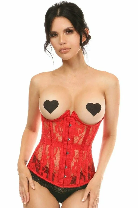 corset style women sexy lingerieSexy Red Sheer Lace Underwire Open Cup Underbust Corset