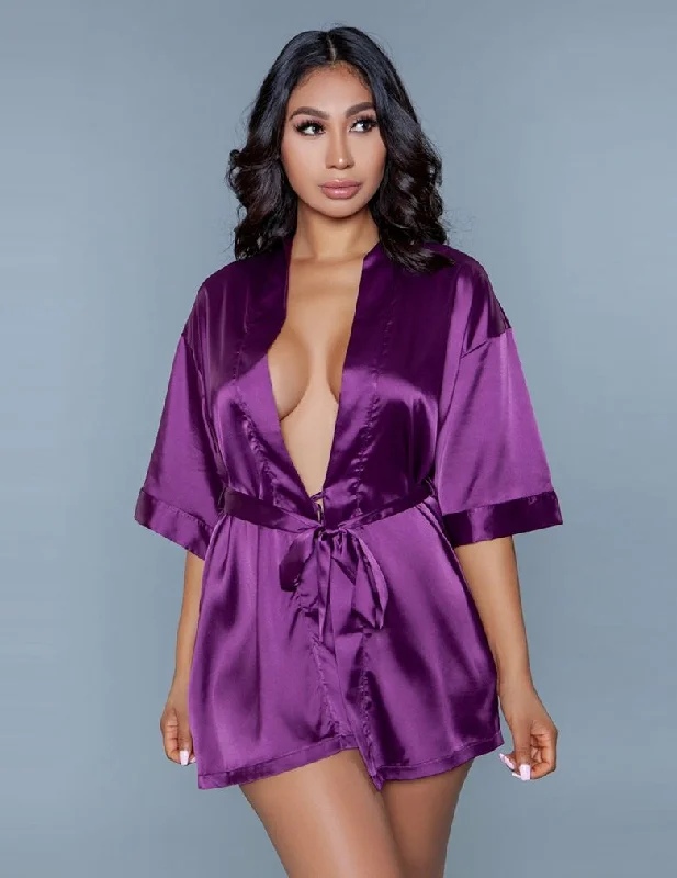 women robes with a color - blocking effectBe Wicked 1947 Burgundy Getting Ready Satin Robe