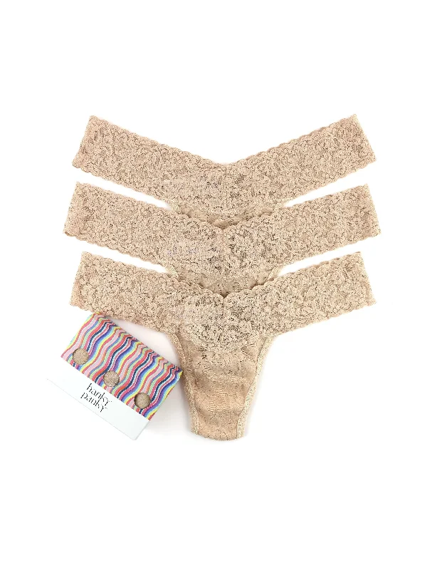 seamless push - up women thongs for a natural lift3 Pack Low Rise Thongs Chai