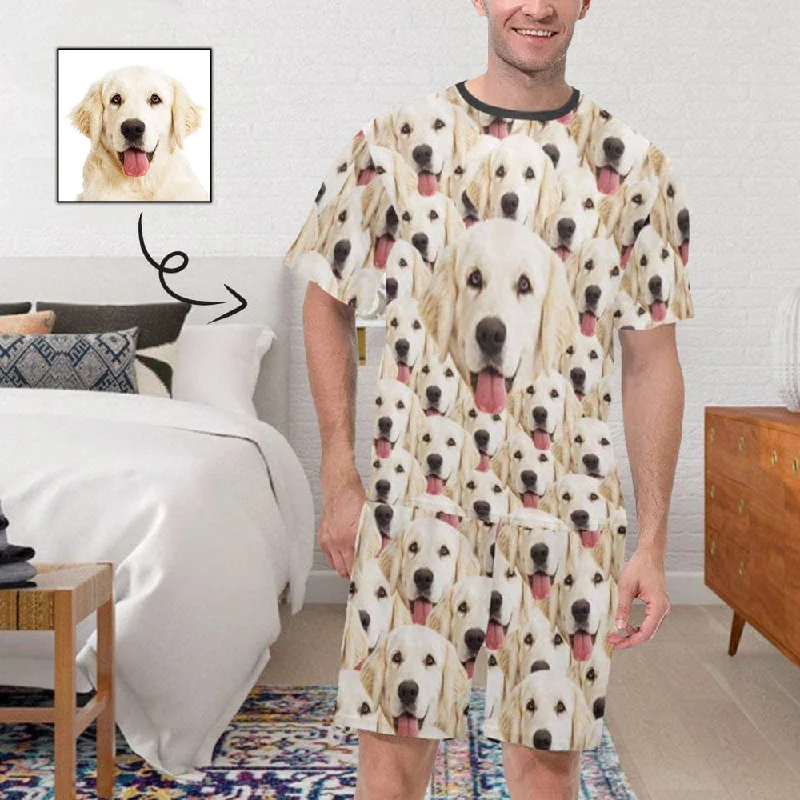 plus size women's nightgowns for a perfect fitPRICE DROP-Custom Pet Face Pajamas Seamless Dog Men's Sleepwear Personalized Photo Men's Crew Neck Short Sleeve Pajama Set