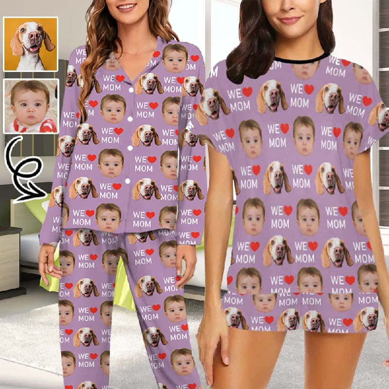 maternity women's nightgowns for expectant momsCustom 2 Photo Face Pajamas Happy Mother's Day For We MOM Long and Short Pajama Set Gift For Family