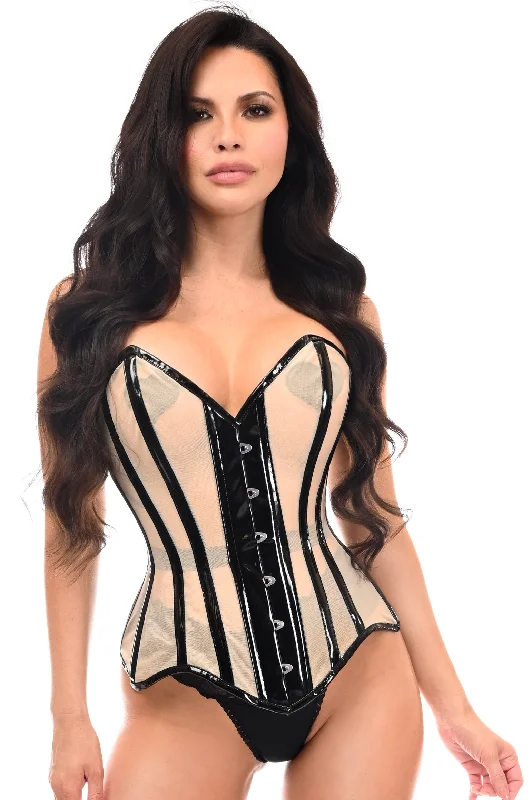 mesh women sexy lingerie patternsSexy Nude Mesh Corset with Black Patent Boning