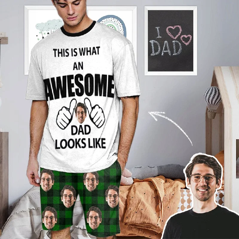 women's nightgowns with a matching robe#Father's Day Pajamas-Custom Face Awesome Dad Looks Like Men's Crew Neck Short Sleeve Pajama Set