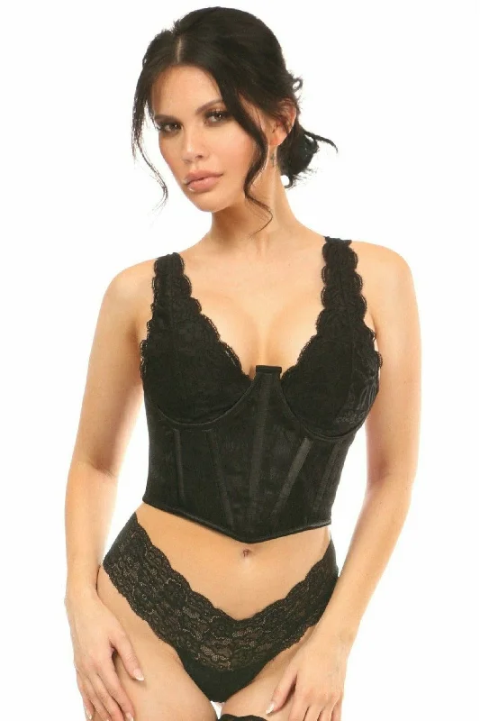 white women sexy lingerie for puritySexy Black with Black Lace Overlay Open Cup Waist Cincher