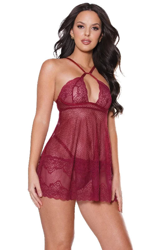 anti - bacterial women thongs for intimate hygiene22312 - Babydoll & Thong Set - Merlot