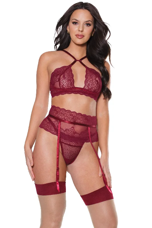 moisture - wicking women thongs for gym workouts22313 - Bra, Garter Belt & Thong Set - Merlot