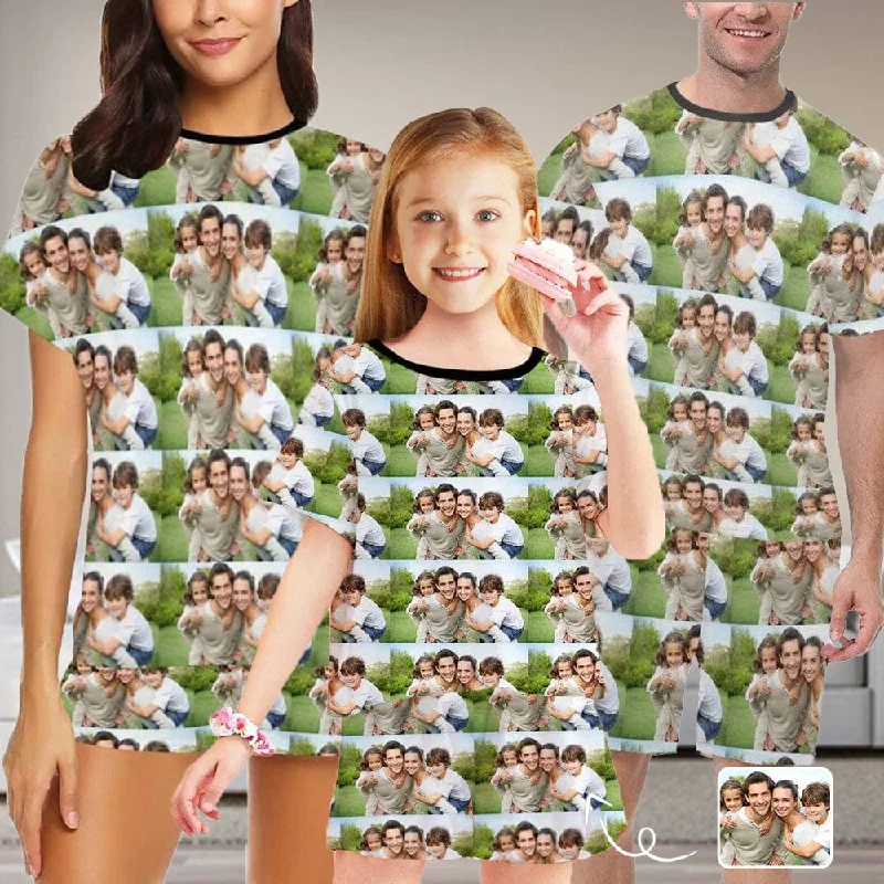 women's nightgowns with a unique embroidery detailCustom Photo Family Sleepwear Personalized Family Matching Short Sleeve Pajamas Set