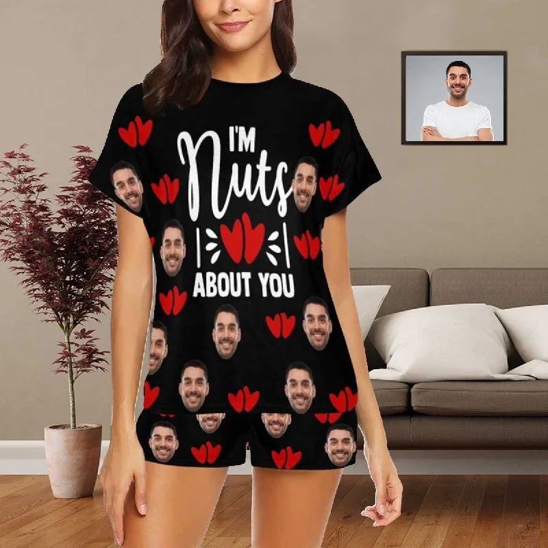 women's nightgowns with a sheer panelPRICE DROP-Custom Pajamas Sleep Loungewear For Her Personalized Face Women's Short Pajama Set- I'm Nuts About You