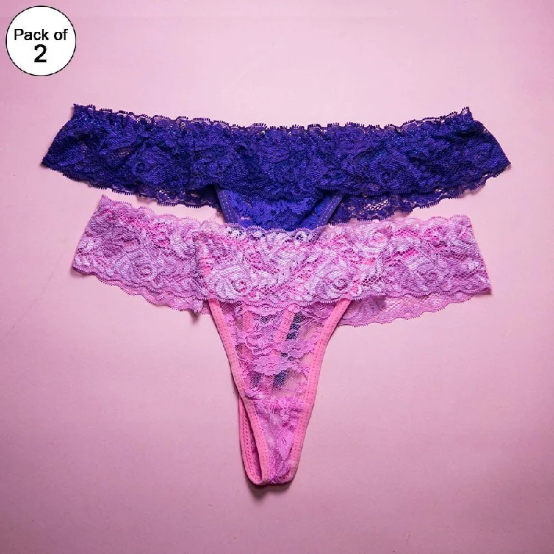 modern women sexy lingerie trendsPack of 2 - Women's Sexy Intimate Lace Thong Panty Extreme Look - Purple & Pink