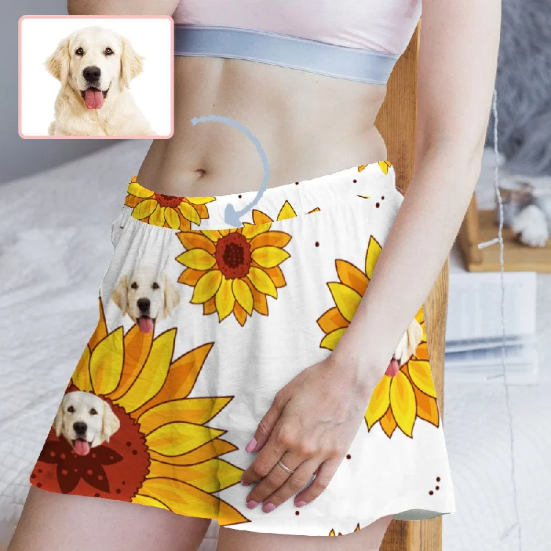 women's nightgowns for a stylish hospital stayCustom Face Women's Pajama Shorts Personalized Sunflower Sleepwear Shorts