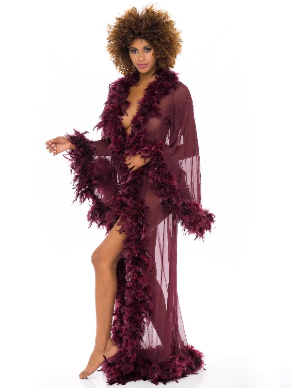 satin women robes for a smooth feelAbby Long Marabou Robe