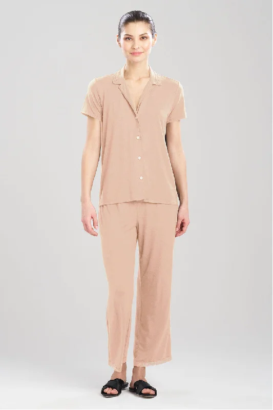 women's pajama sets with a loose - fitting designFeathers Essentials Lenzing™ Ecovero™ Viscose Lace Applique Trim PJ