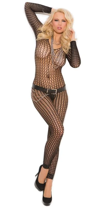 adjustable women sexy lingerie strapsSexy Empire Black Crochet Long Sleeve Bodystocking