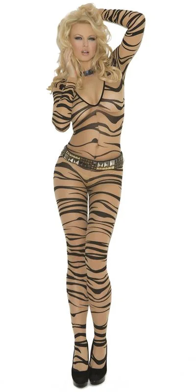 removable strap women sexy lingerieSexy Sheer Zebra Long Sleeve Bodystocking