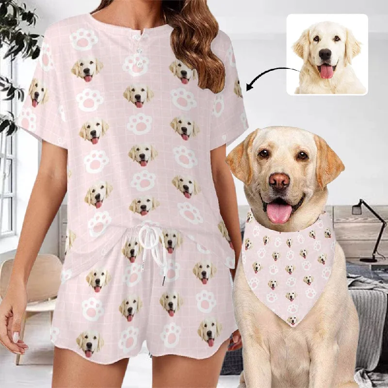 women's nightgowns for a romantic night inCustom Dog Face Pink Pajama Set Women's Short Sleeve Top and Shorts Loungewear Athletic Tracksuits