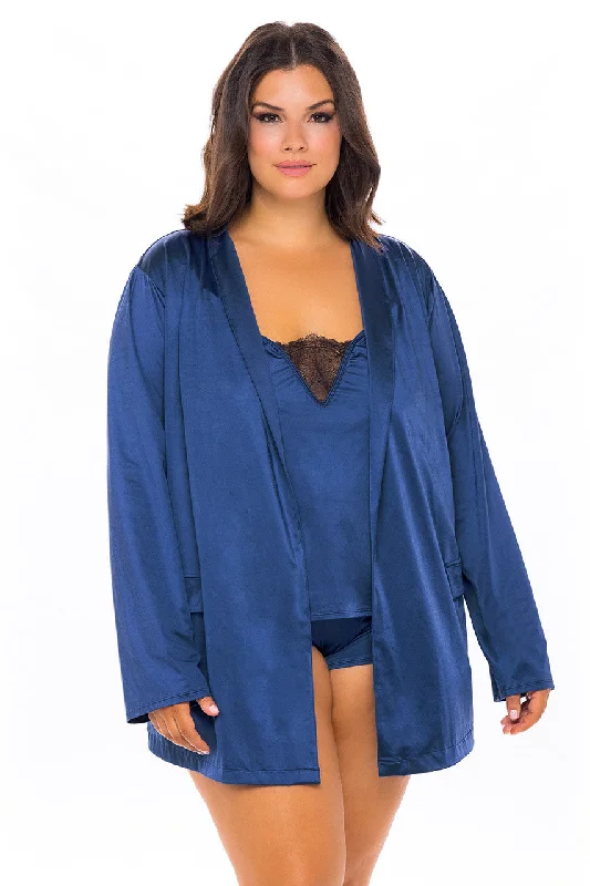 Curvy Saskia Satin and Lace Shortie Robe