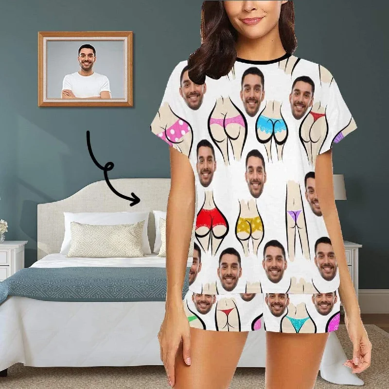 women's nightgowns for a stylish hospital stayPRICE DROP-Custom Face Pajamas for Women Personalized Funny Sexy Colorful Women's Short Pajama Set