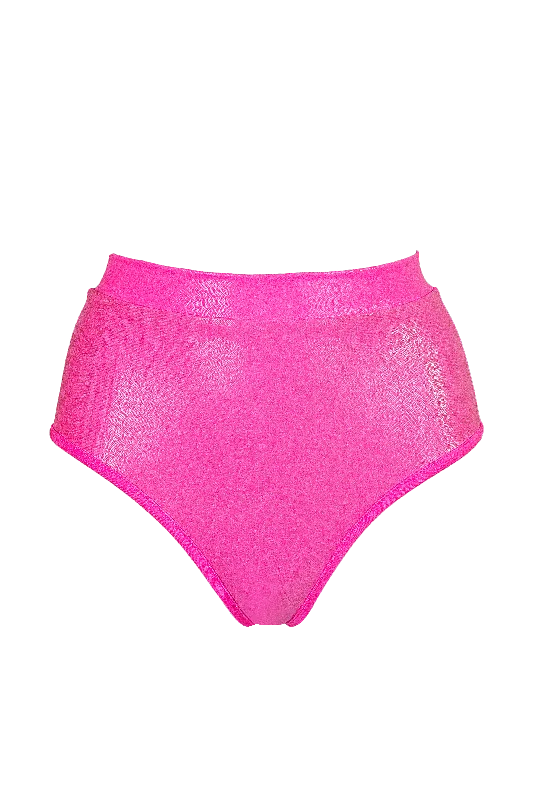 lace - trimmed women briefs with a feminine flairHigh waisted Pole Wear holographic Bottom / HW BASIC brief / NEON PINK Hologram