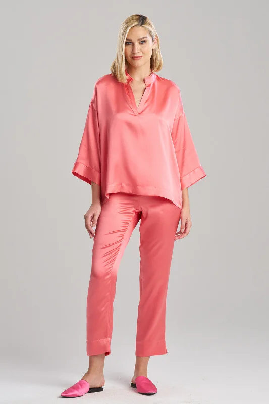 women's pajama sets with a thermal - regulating materialKey Essentials Mandarin Silk PJ