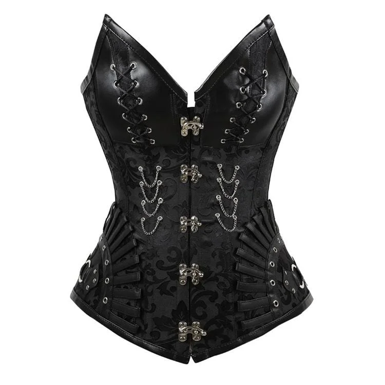 Women's Gothic Strappy Faux Leather Splicing Floral Corsets