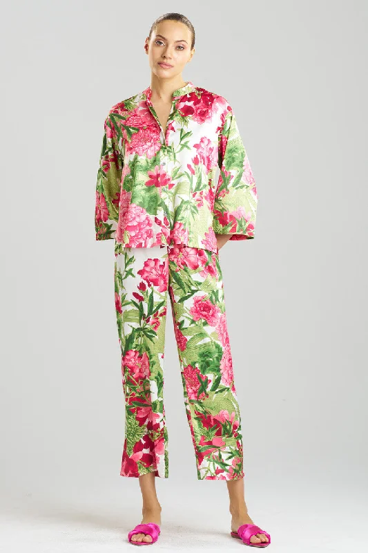 women's pajama sets with a breathable mesh panelEnchanted Peony Satin Button Down PJ