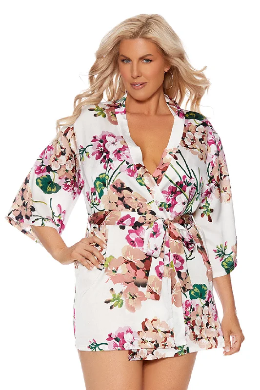 women robes with a color - blocking effectPlus Size Femme Floral Robe