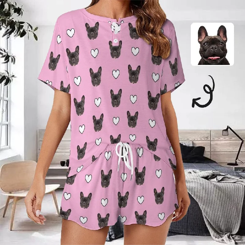 women's sleepshirts with a modern minimalist style【Discount - limited time】Custom Pet Pink Pajama Set Women's Short Sleeve Top and Shorts Loungewear Athletic Tracksuits