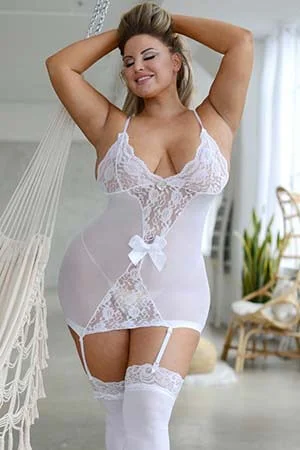 silk - like women lounge dress for a luxurious feelPlus White Delicate Lace Secrets Fishnet Chemise