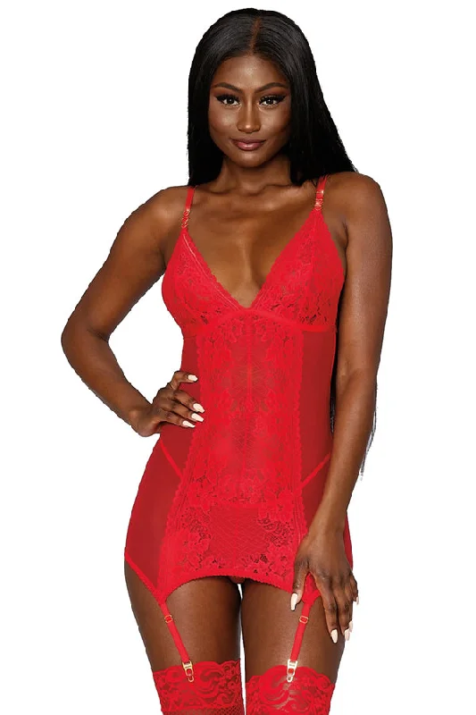 women lounge dress with a thermal - regulating fabric for year - round useRed Mesh and Lace Chemise and G-string Set