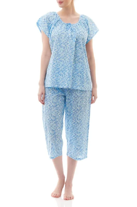 seamless bras for invisible under clothesKaty Short Sleeve Cotton Capri  PJ"s(Blue Floral)