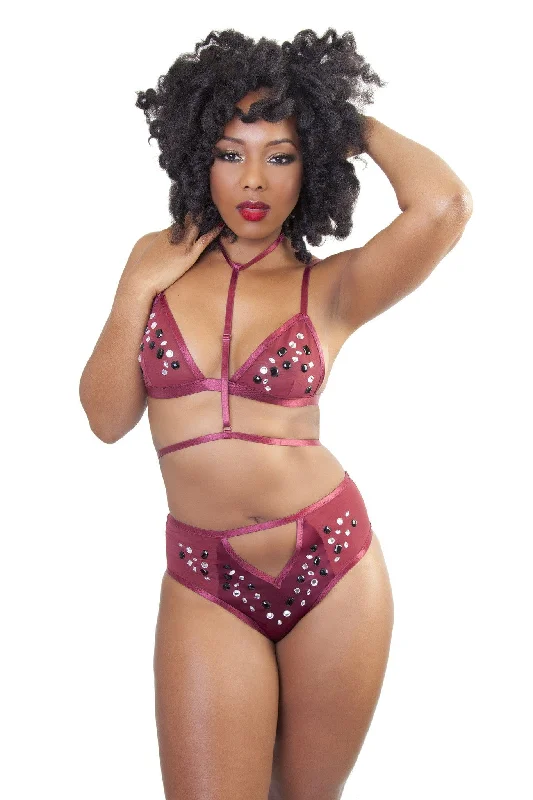 full cup bras for complete coveragePeek & Beau - Betsy Wine Studded Harness Bralette