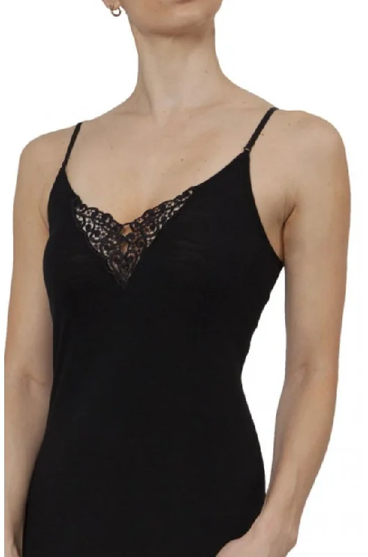 seamless bras for invisible under clothesPure Merino Wool Camisole Lace Insert (Black)