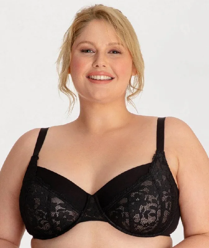 full cup nursing bras for better milk flowUnderbliss Lacey Balconette Underwire Bra - Black