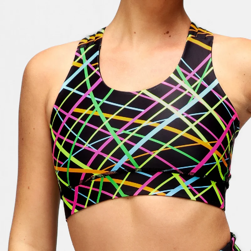 petite medium impact women sport braClubbercise Neon Beam Cross Back Bra