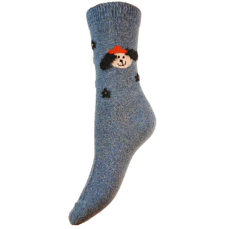 Blue Dog with fluffy ears wool blend socks