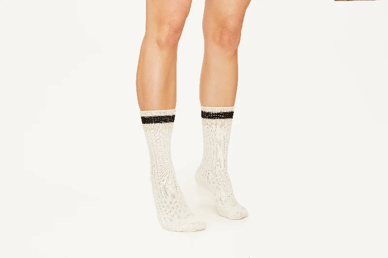 CIARA - White With Gold Detail Cotton Premium Blend Mid-Calf Socks