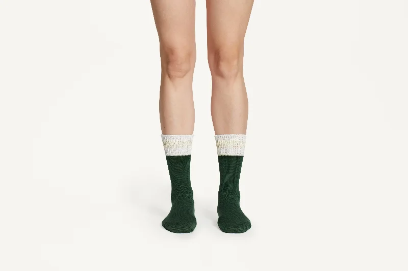 CIARA -  Plain Forest Green With Gold Detail Cotton Premium Blend Mid-Calf Socks