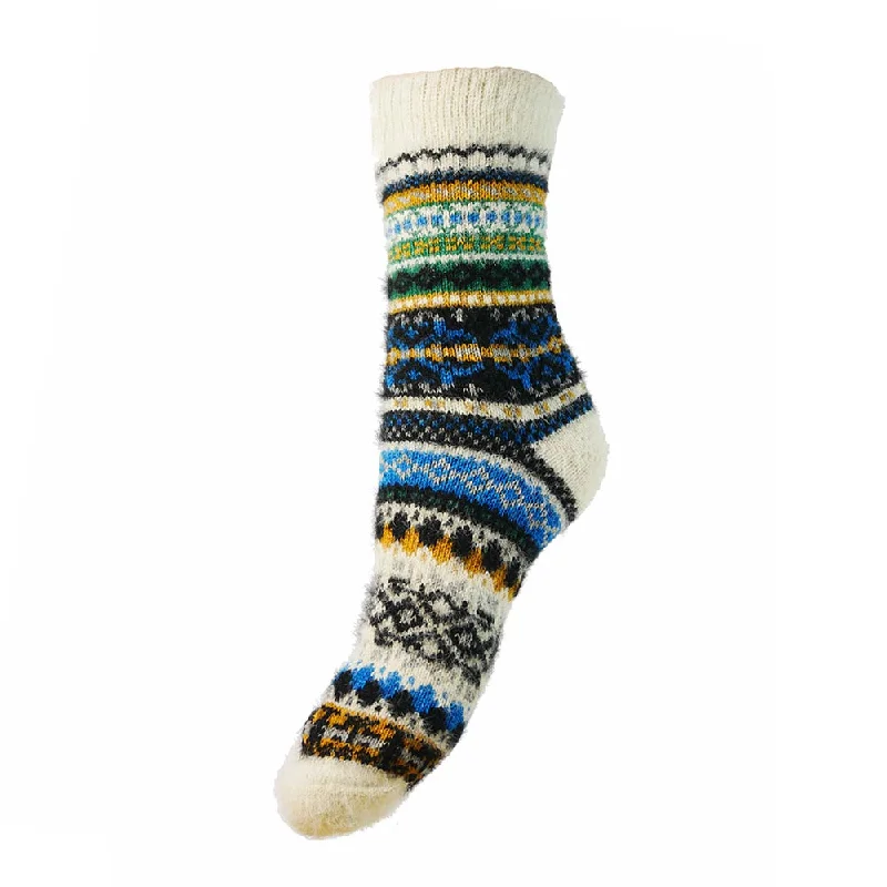 Cream Scandi patterned soft Wool Blend socks