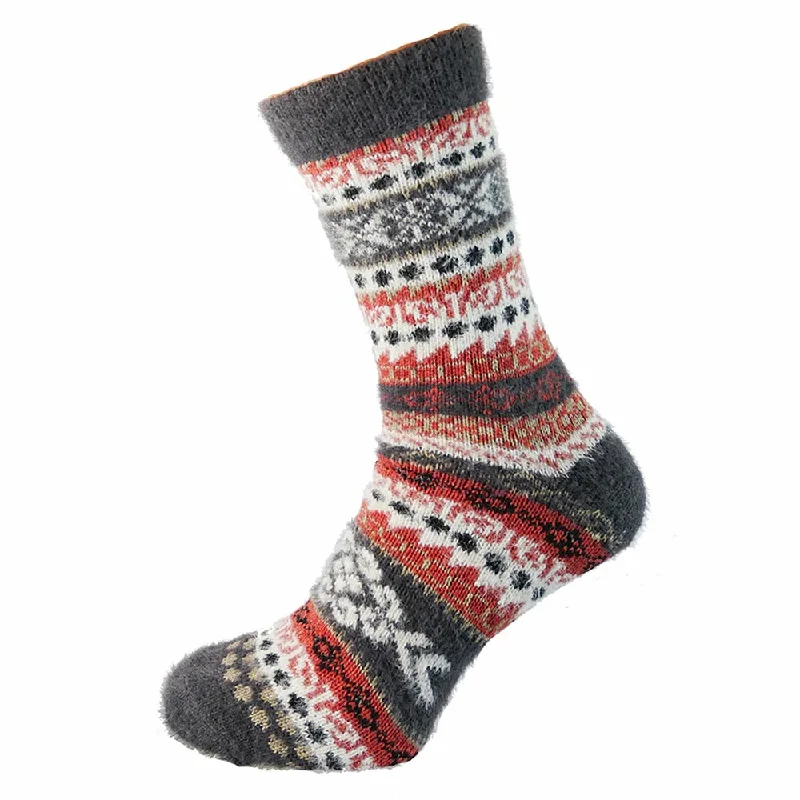 Dark grey with white and rust Nordic pattern Wool Blend socks