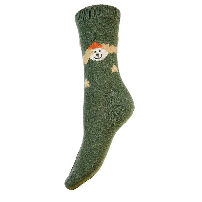 Green Dog with fluffy ears wool blend socks