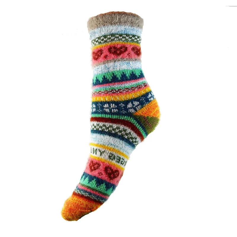 Multi coloured, grey cuff, Scandi patterned socks