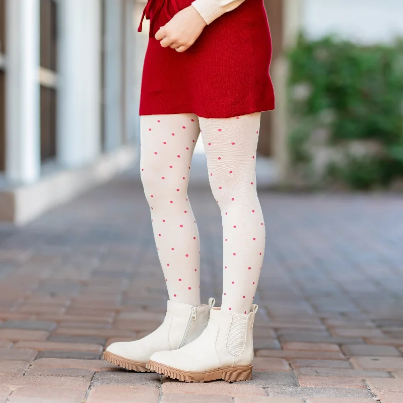 women tights with a seamless toe for extra comfortSparkle Dot Nylon Tights - Vanilla/Crimson